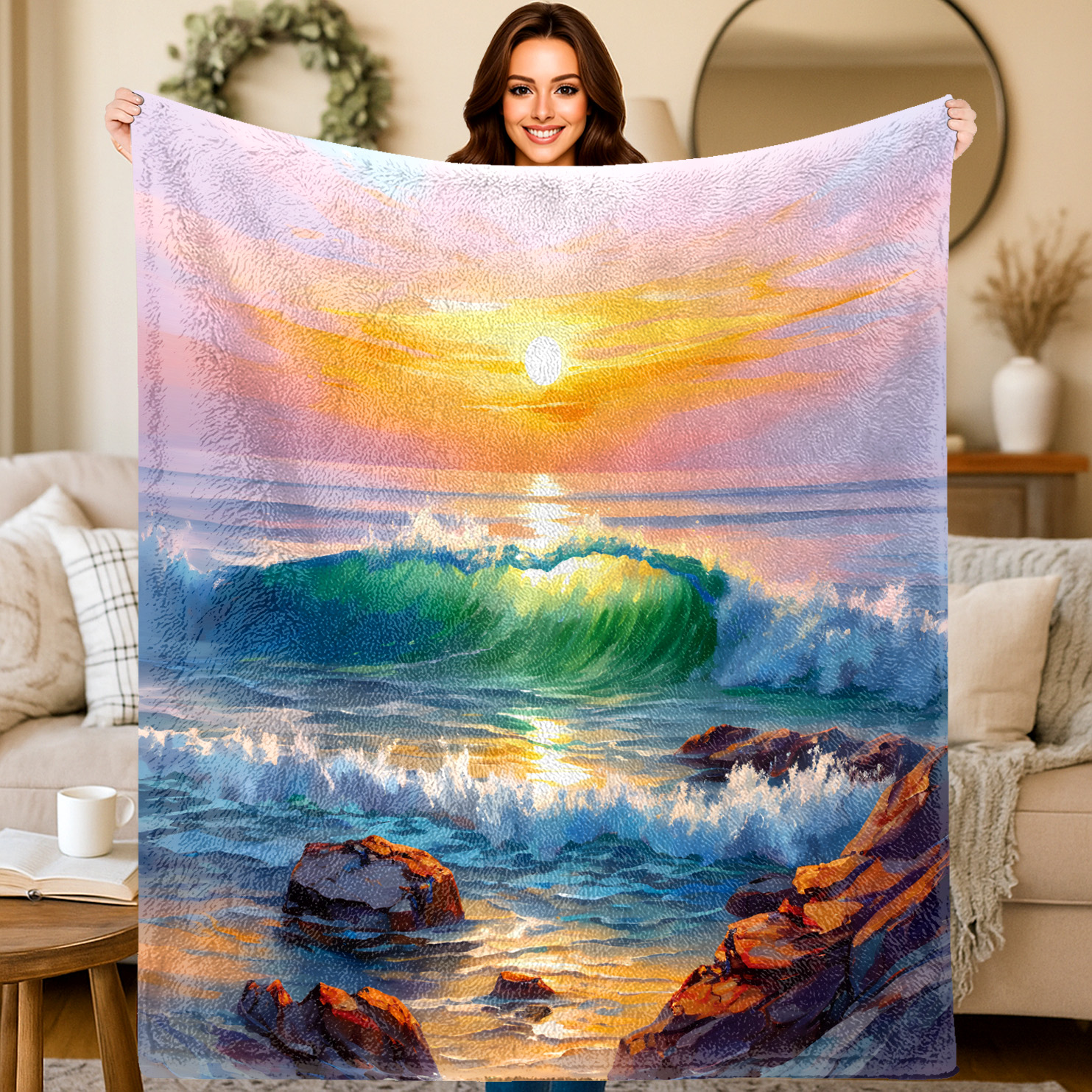 Sunrise Home Textiles & Apparel - Inspiration Ocean Sunrise Pattern Flannel printed