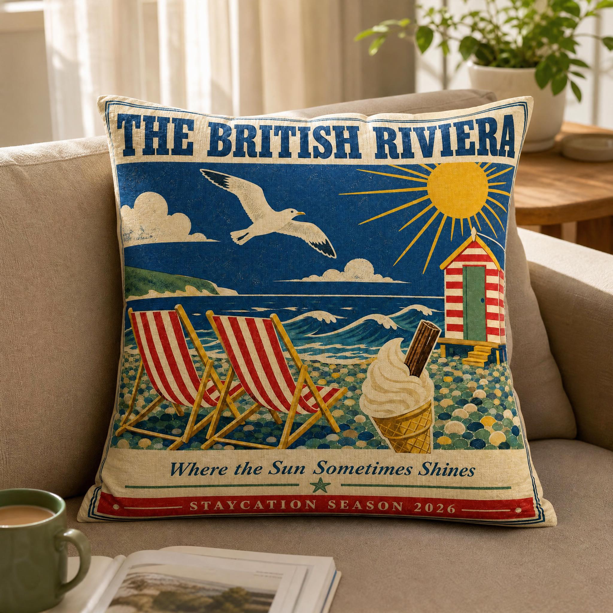 Home Textiles Uk - British Seaside Pillow Cover、Vintage Beach Hut