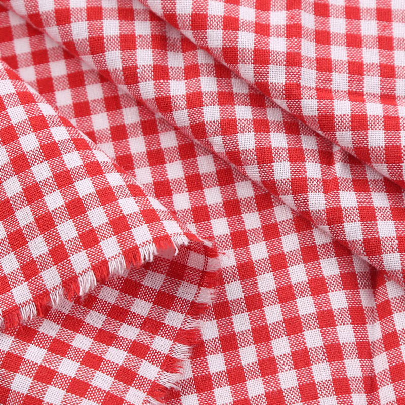 Quilt Cotton Summer - Cotton Polyester White Red Checkered Fabric