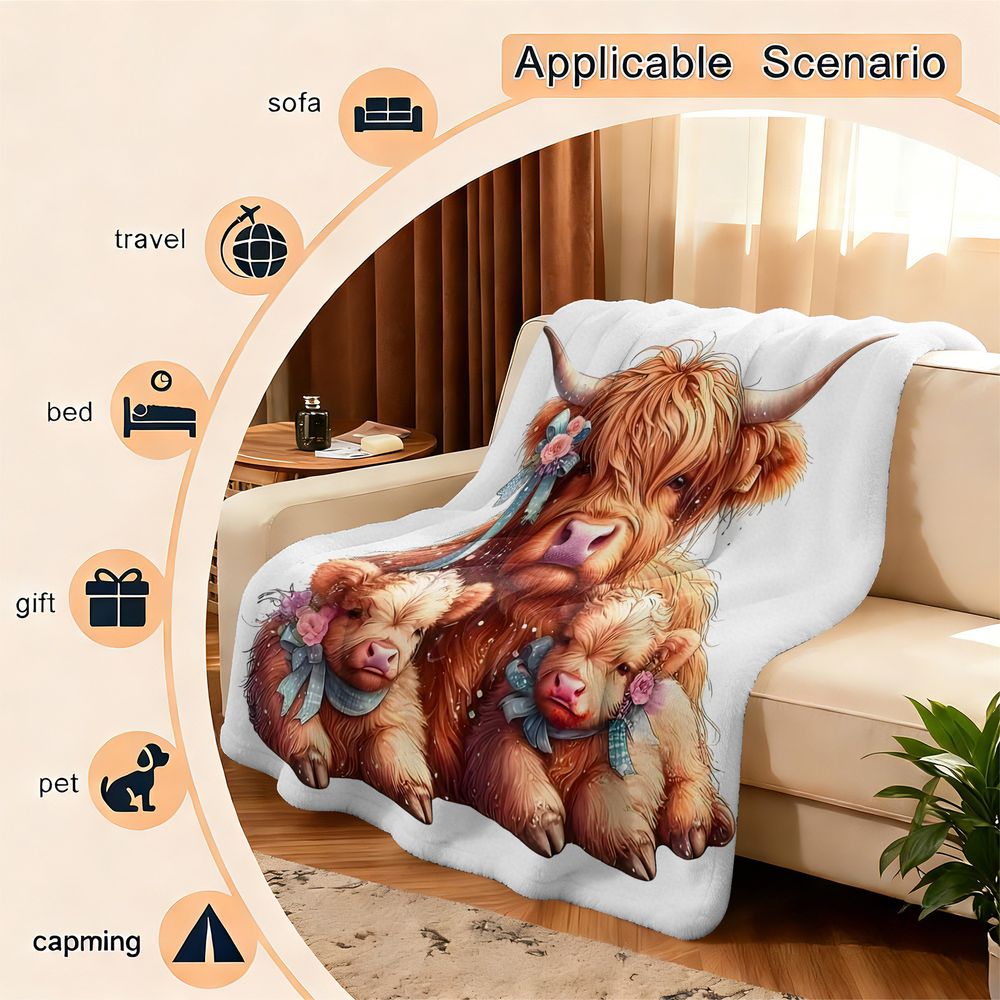 Highland Cow Print Blanket Fla – Highland Home Textiles Bewertung und Preis