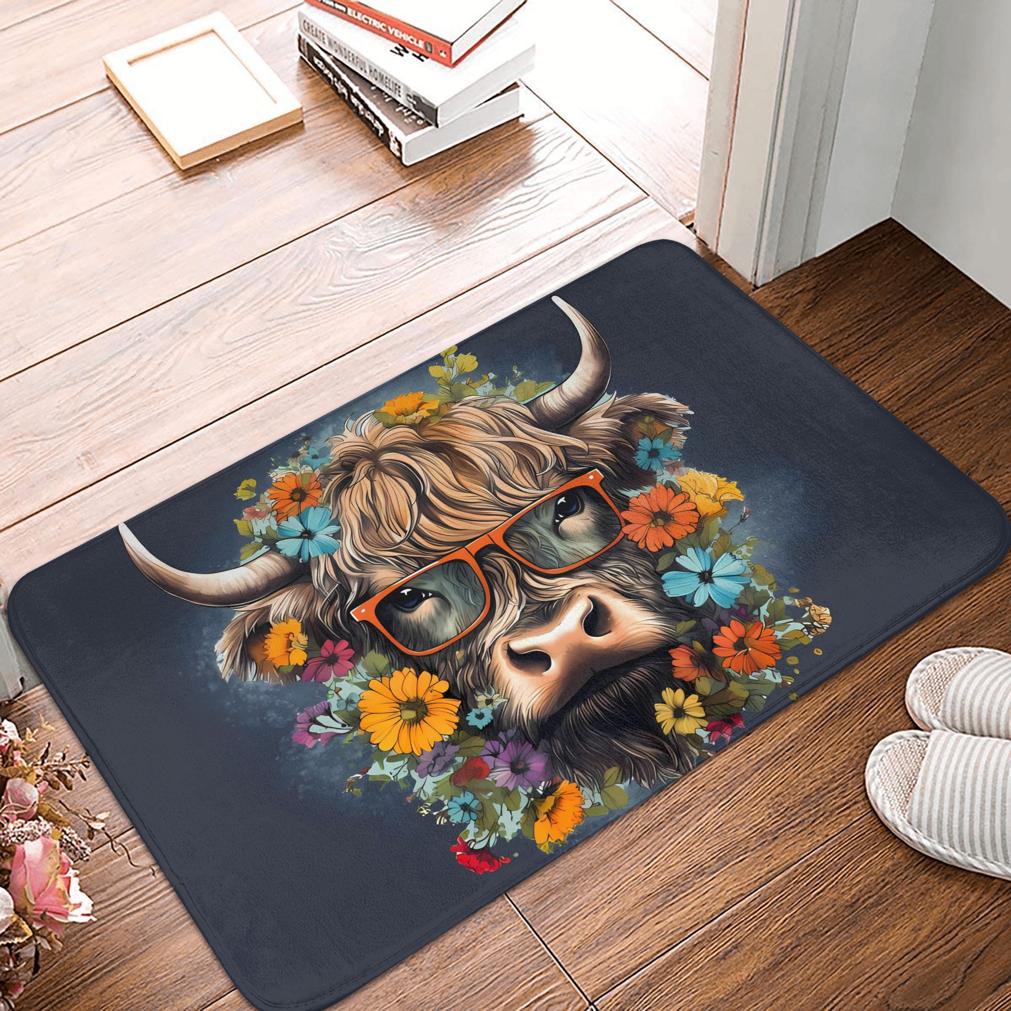 Highland Cow With Glasses Flor – Highland Home Textiles Bewertung und Preis