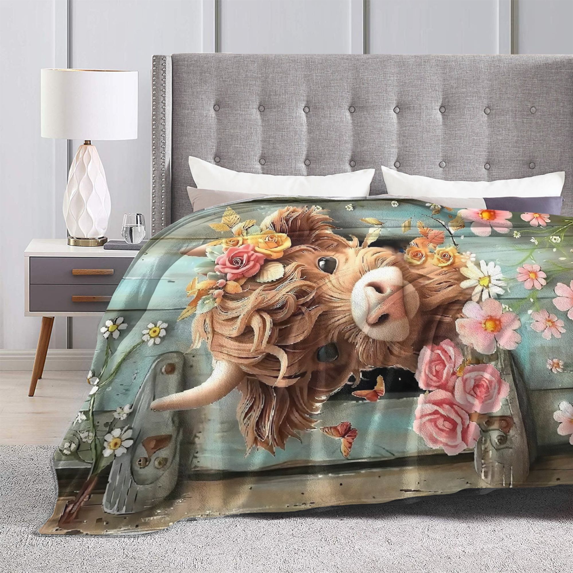 Highland Cow Boho Floral Blank – Highland Home Textiles Bewertung und Preis